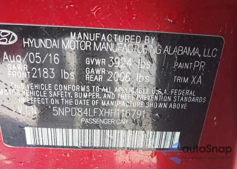 2017 Hyundai Elantra Se z USA, uszkodzony, nr VIN 5NPD84LFXHH116791